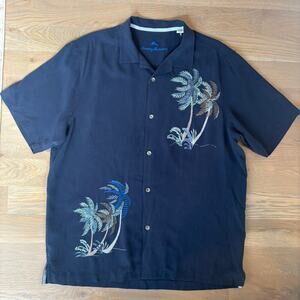 Tommy Bahama 100% Silk Embroidered Button Down Camp Shirt Men’s Size Large